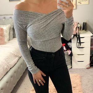 Grey off the shoulder bodysuit